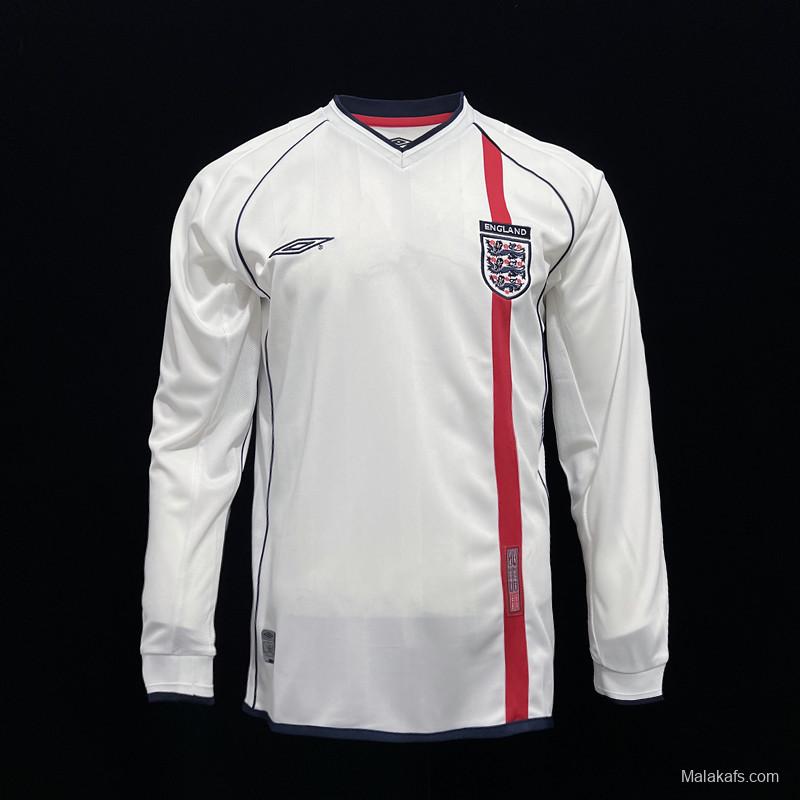 Long Sleeve Retro 2002 England Home Soccer Jersey