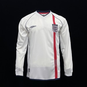 Long Sleeve Retro 2002 England Home Soccer Jersey