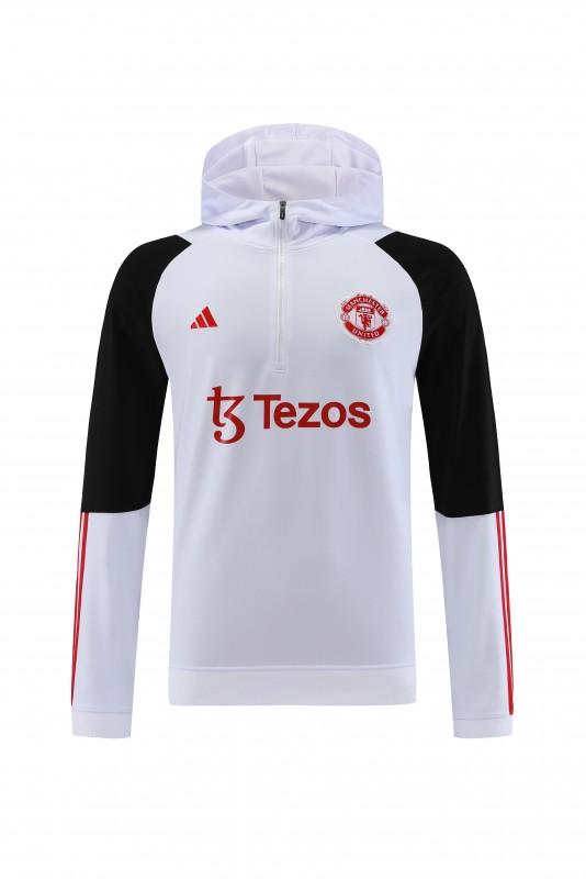 23/24 Manchester United White Hoodie Half Zipper Jacket+ Pants