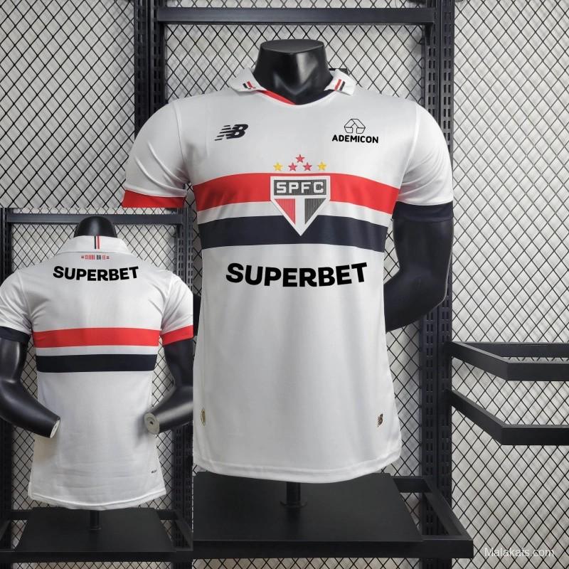 Player Version 2024/25 Sao Paulo Home Jersey + All Sponsors and Chest Patch