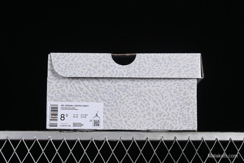 Nike Air Jordan 3 Retro Craft Ivory Sneakers - FJ9479-100