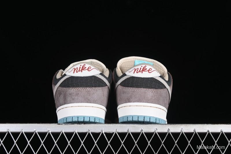 Nike SB Dunk Low Retro Sneakers with Floral Embossed Design and Tiffany Blue Accents - FZ3129-200