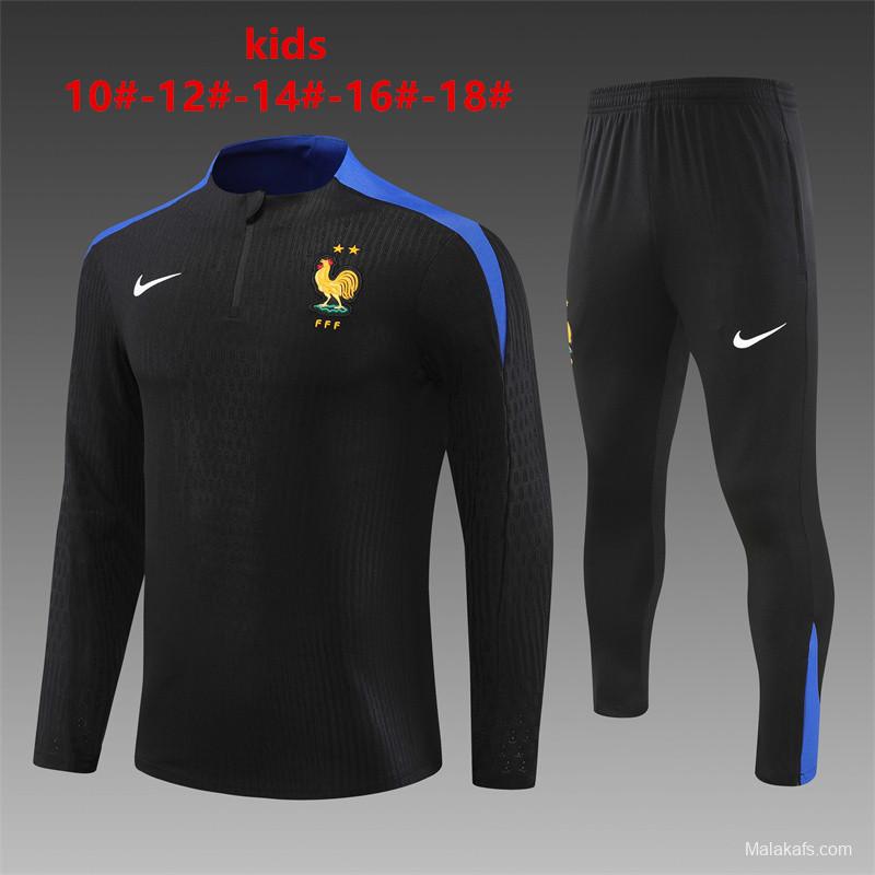 Player Version 2024 Kids France Black Half Zipper Jacket+Long Pants