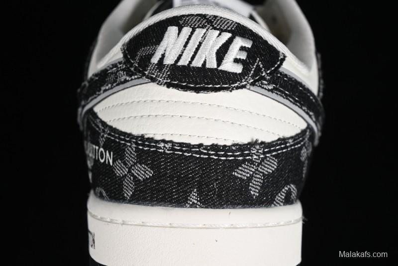 Nike SB Dunk Low LV Collaboration - Black Denim Print Anniversary Custom Low-Top Casual Sneakers - SJ2068-256