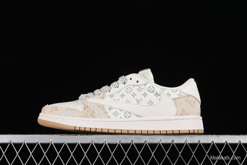 Nike Travis Scott x Fragment Design x Jordan Air Jordan 1 Low OG SP AJ1 LV Khaki Denim Casual Sneakers - SJ2068-009