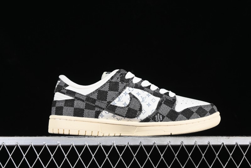 Nike SB Dunk Low LV Collaboration - Black Checkerboard Anniversary Custom Low-Top Casual Skate Shoes - XB3802-353