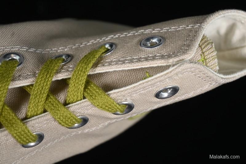 Converse Chuck 70 High Top Casual Canvas Sneakers with Light Beige Upper and Avocado Green Accents - A08530C