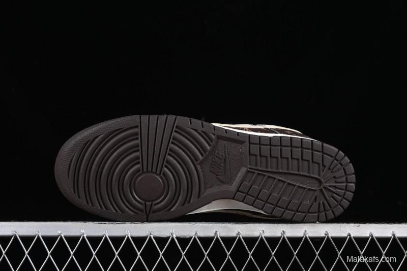 Nike SB Dunk Low LV Collaboration - Checkerboard Brown Monogram White Swoosh Anniversary High-End Custom Low-Top Casual Skate Shoes - SJ2068-255