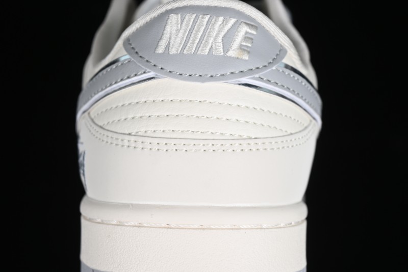 Stussy x Nike SB Dunk Low Retro Premium Sneakers in Off-White Light Grey Swoosh - DQ1098-377