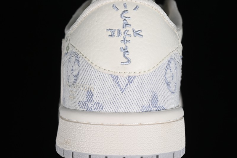 Nike Air Jordan 1 Low OG SP Travis Scott x Fragment Design LV Washed Blue Denim Casual Sneakers - SJ2068-007