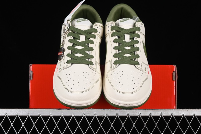 Nike SB Dunk Low Supreme Collaboration - Military Green Double Swoosh Anniversary Custom Low-Top Casual Sneakers - XX2025-319