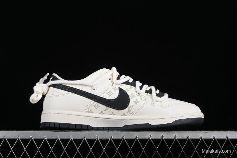 Nike SB Dunk Low LV Collaboration Strap Monogram Beige Black Hook Anniversary High-End Custom Low-Top Casual Skate Shoes - SJ2068-260