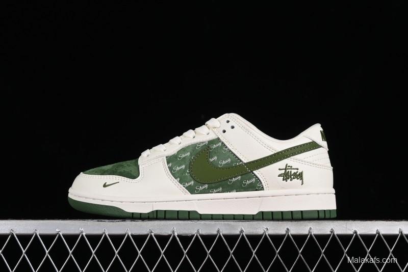 Nike SB Dunk Low Stussy Collaboration - Green Floral Anniversary Custom Low-Top Casual Skate Shoes - CF3688-008