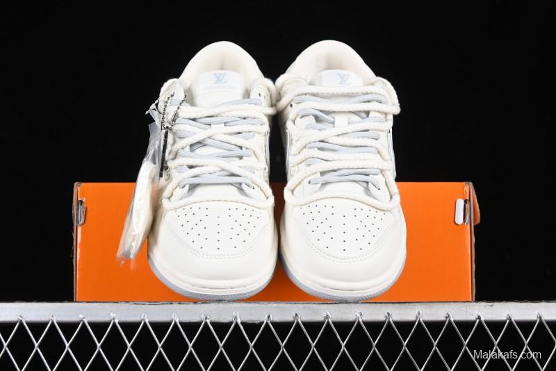 Nike SB Dunk Low LV Collaboration Strap White Grey Check Anniversary High-End Custom Low-Top Casual Skate Shoes - SJ2068-245