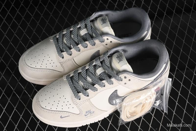 Nike SB Dunk Low x Supreme x Stussy Anniversary Customized Sneakers in Off-White Grey Check - SJ2068-272