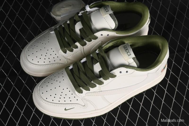 Nike Travis Scott x Fragment Design x Air Jordan 1 Low OG SP AJ1 Retro Sneakers in Off-White & Fresh Green - DM6688-606