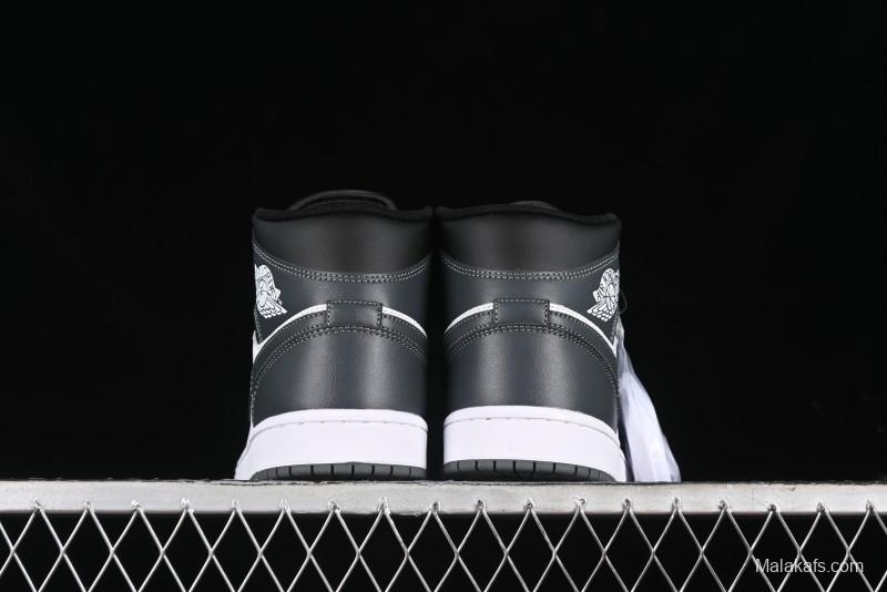 Nike Air Jordan 1 Mid AJ1 White Black Grey Mid-Top Casual Sneakers - DQ8426-001