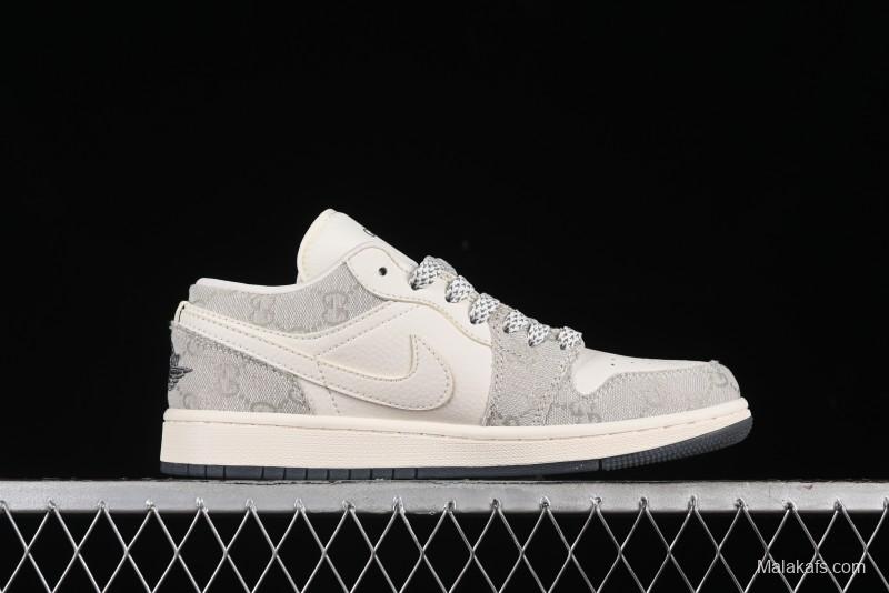 Nike Air Jordan 1 Low Gucci Collaboration - Smoke Grey Pattern High-End Custom Retro Basketball Shoes - DM5688-101