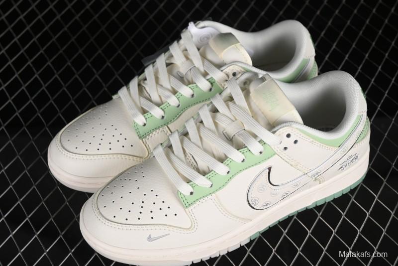 Nike SB Dunk Low Stussy Collaboration - Cream Apple Green Anniversary Custom Low-Top Casual Skate Shoes - XY1688-006