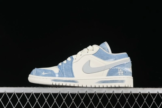 Nike Air Jordan 1 Low MLB Collaboration Retro Blue Denim Custom Basketball Shoes - DC2024-027