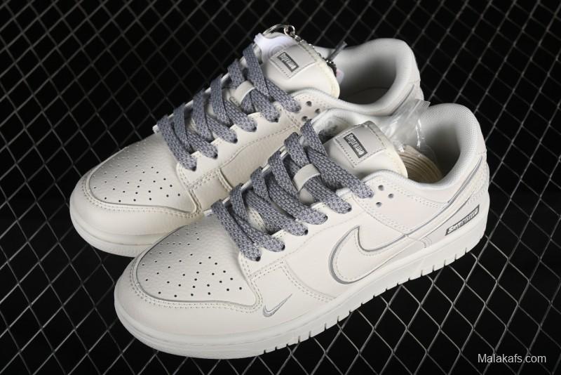 Nike SB Dunk Low Supreme Collaboration - Off White Gray Swoosh Anniversary Custom Low-Top Casual Skate Shoes - DQ1098-392