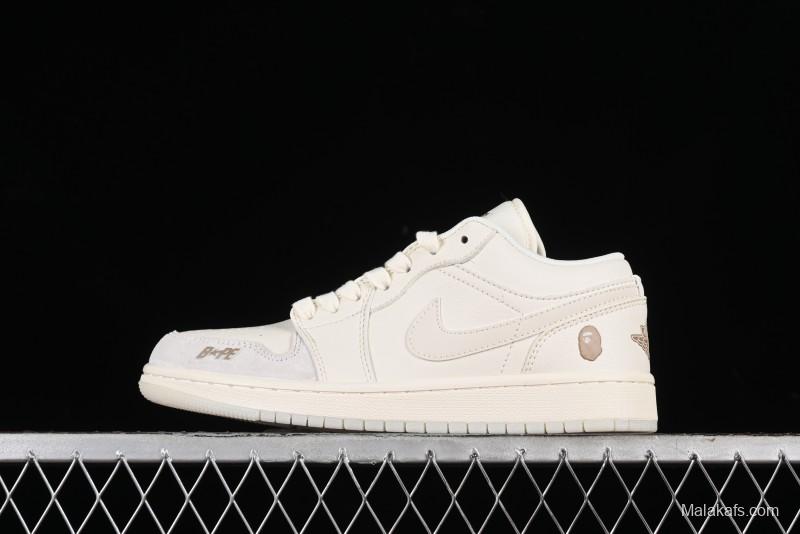 Nike Air Jordan 1 Low AJ1 Bape Collaboration - Pig Eight Patchwork Custom High-End Low-Top Basketball Shoes - LJ6688-002