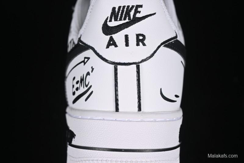 Nike Air Force 1 '07 Low Custom Casual Sneakers with Black and White Manga-Style Hand-Drawn Function Formulas - CT7724-111