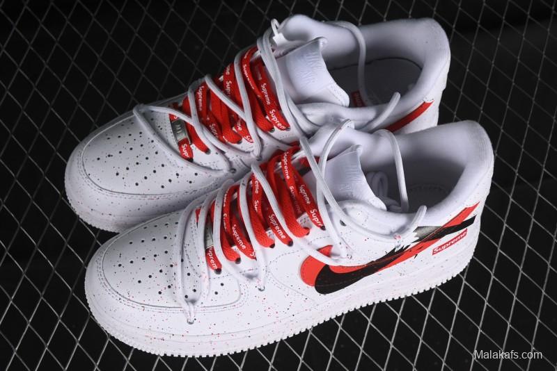 Supreme x Nike Air Force 1 '07 Low Casual Sneakers with Broken Swoosh and Anime-Inspired Spray Paint Design - CU9225-101