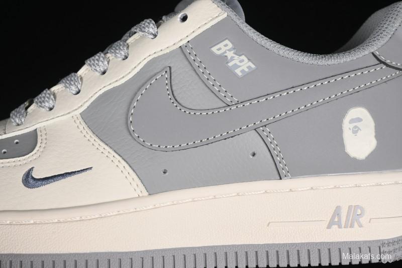 Nike Air Force 1 '07 Low Bape Collaboration - Off White Grey Low Top Casual Sneakers - BB6566-207