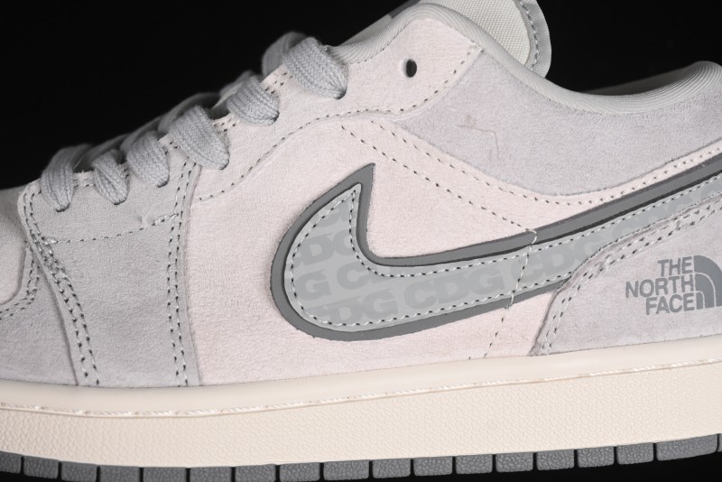 Nike Air Jordan 1 Low AJ1 The North Face Collaboration - Suede Grey Retro Basketball Shoes - DM5688-111