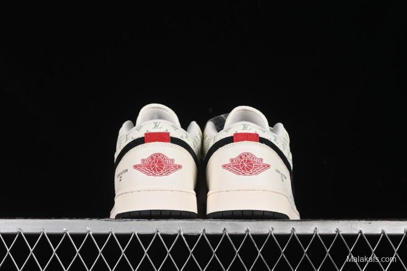 Nike Air Jordan 1 Low AJ1 LV Collaboration - Printed Dark Blue Swoosh High-End Custom Retro Basketball Shoes - WG8850-009