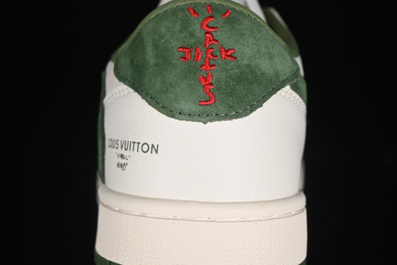 Nike Travis Scott x Fragment Design x Air Jordan 1 Low OG SP AJ1 LV Collaboration - Grey Green Pigskin Low Top Casual Sneakers - XZ1268-005