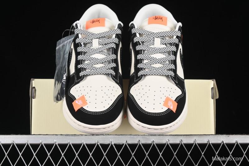Nike SB Dunk Low Stussy Collaboration - Patchwork Cream Black Swoosh Anniversary Custom Low-Top Casual Skate Shoes - MM1089-023