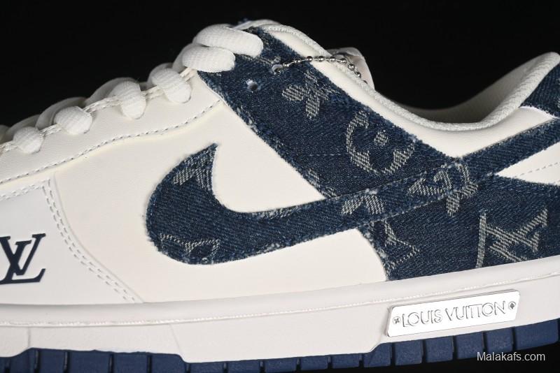 Nike SB Dunk Low LV Collaboration - Dark Blue Denim White Blue Swoosh Anniversary High-End Custom Low-Top Casual Sneakers - DJ2024-008