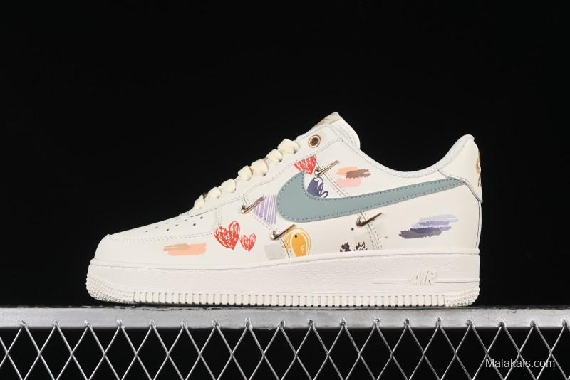 Nike Air Force 1 '07 Low Casual Sneakers with Mint Mambo Anime Theme and Gold Spray - ZH0316-040