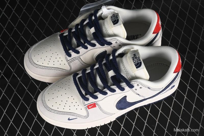 Nike SB Dunk Low The North Face Collaboration - Grey Pigskin Navy Swoosh Anniversary Custom Low-Top Casual Skate Shoes - SJ1089-012