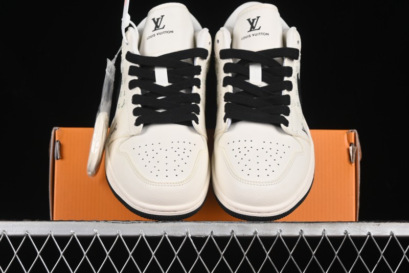 Nike Air Jordan 1 Low AJ1 LV Collaboration - Printed Dark Blue Swoosh High-End Custom Retro Basketball Shoes - WG8850-009