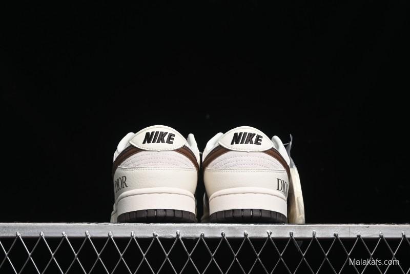Nike SB Dunk Low Dior Collection - Beige Brown Swoosh Anniversary Custom Low-Top Casual Skate Shoes - XD6188-046