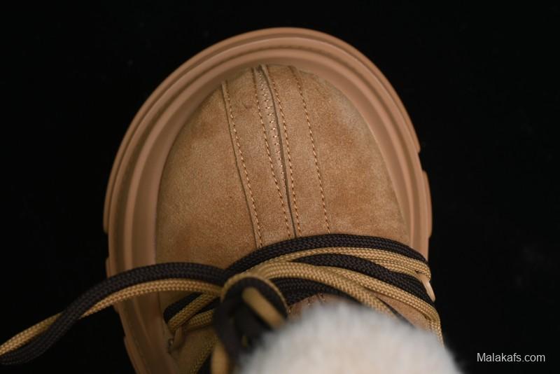 Ouder Retro Lace-Up Mid-Calf Warm & Thickened Platform Casual Snow Boots with Wool Lining - Oud024 Brown