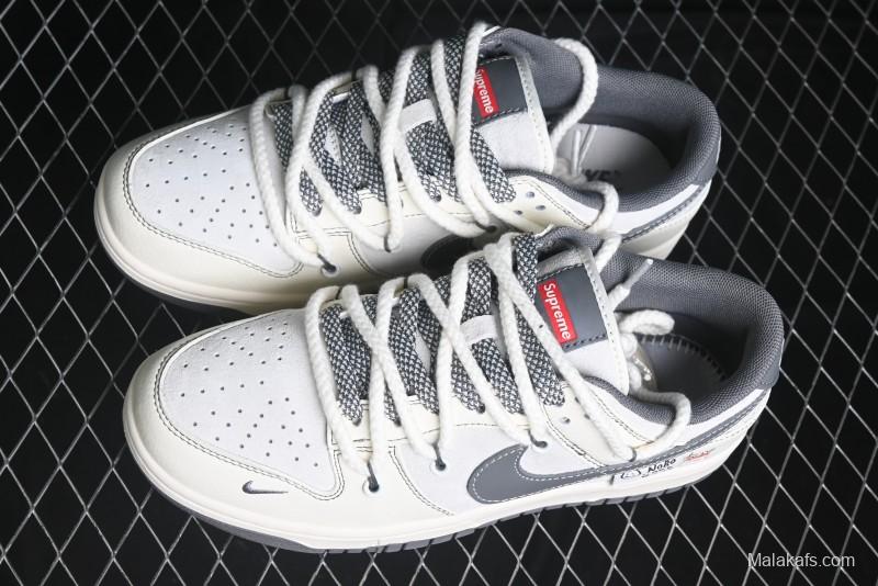 Nike SB Dunk Low Supreme x Stone Island Triple Collaboration - Strap Patch Gray Hook Anniversary High-End Custom Low-Top Casual Skate Shoes - YX5066-203