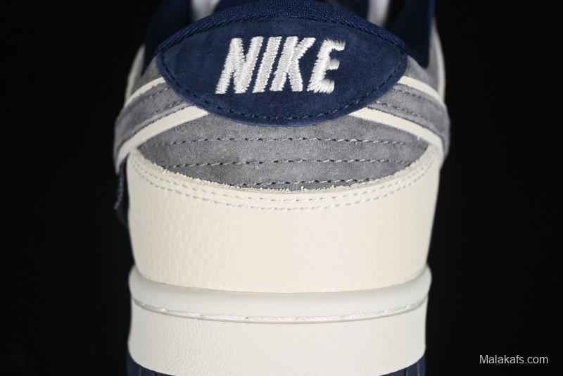 Nike SB Dunk Low Collaboration with Violent Bear - Patchwork Grey Swoosh Anniversary Custom Edition Low-Top Casual Skate Shoes - KK1333-013