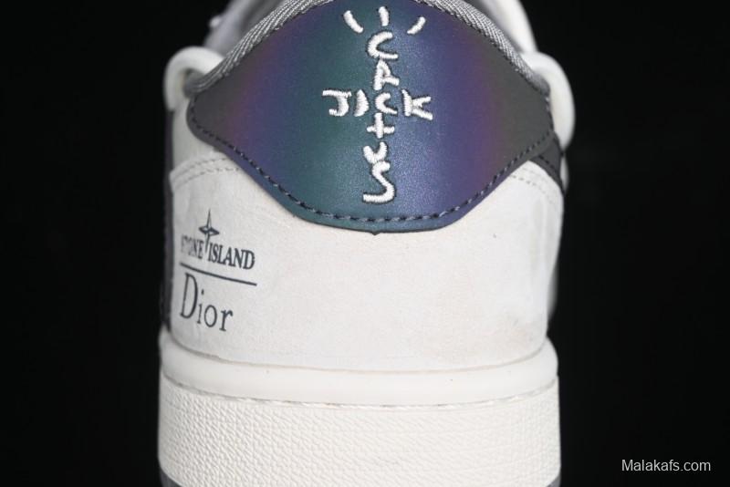 Nike Travis Scott x Fragment Design x Air Jordan 1 Low OG SP AJ1 Dior Collaboration - Splatter Lace-Up Low-Top Casual Sneakers DM9288-002