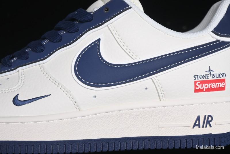 Nike Air Force 1 '07 Low Stone Island x Supreme Collaboration - Navy Blue & Off-White Low-Top Casual Sneakers - BB1616-302