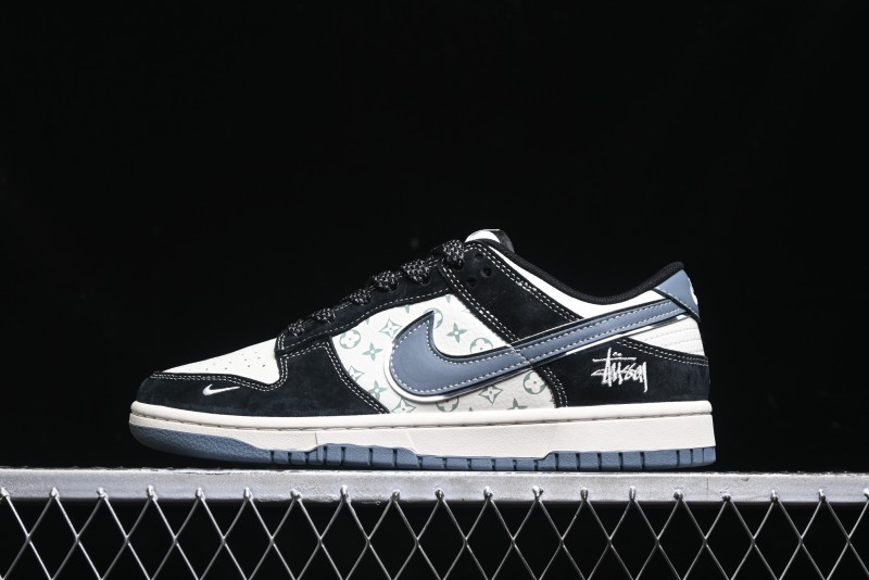 Nike SB Dunk Low Stussy Collaboration - Black White Print Anniversary Custom Low-Top Casual Sneakers - XX3168-212