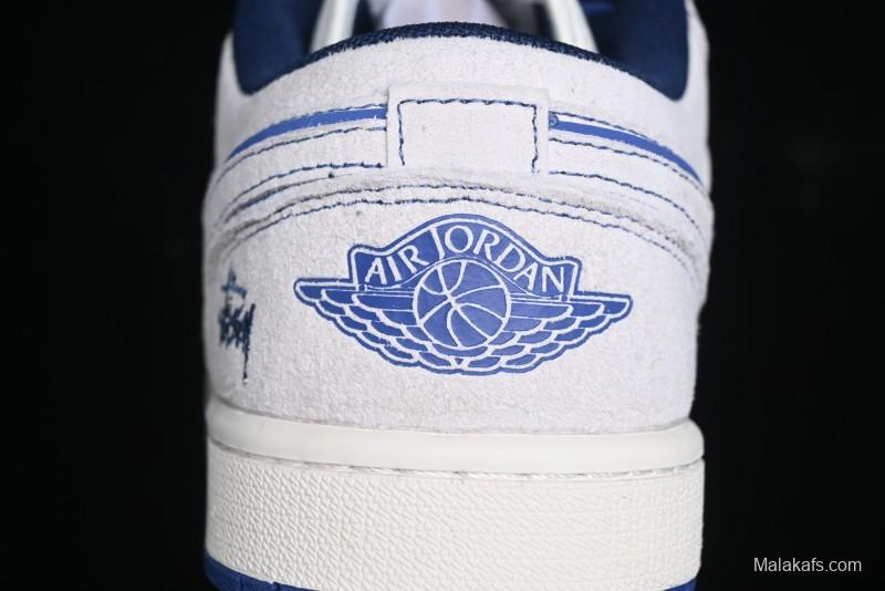 Nike Air Jordan 1 Low Stussy Collaboration - Premium Custom Retro Basketball Shoes with Blue-Grey Accents - DM9188-006
