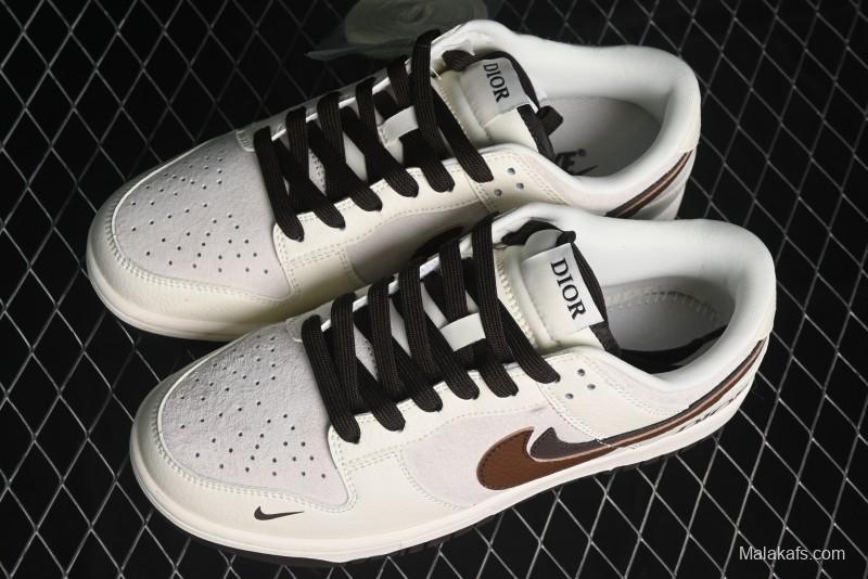 Nike SB Dunk Low Dior Collection - Beige Brown Swoosh Anniversary Custom Low-Top Casual Skate Shoes - XD6188-046