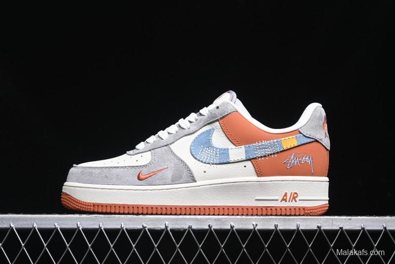Nike Air Force 1 '07 Low Stussy Collaboration - Grey Brown Flyknit Low-Top Casual Sneakers - KK1988-025