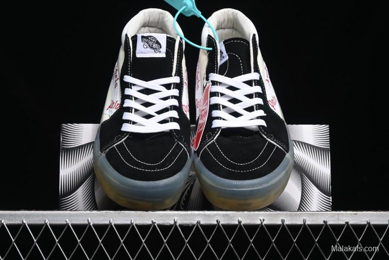 Palm Angels x Vans Sk8-Mid Collaboration Mid-Top Skate Shoes with Distressed Sole - VN000CRPGRN