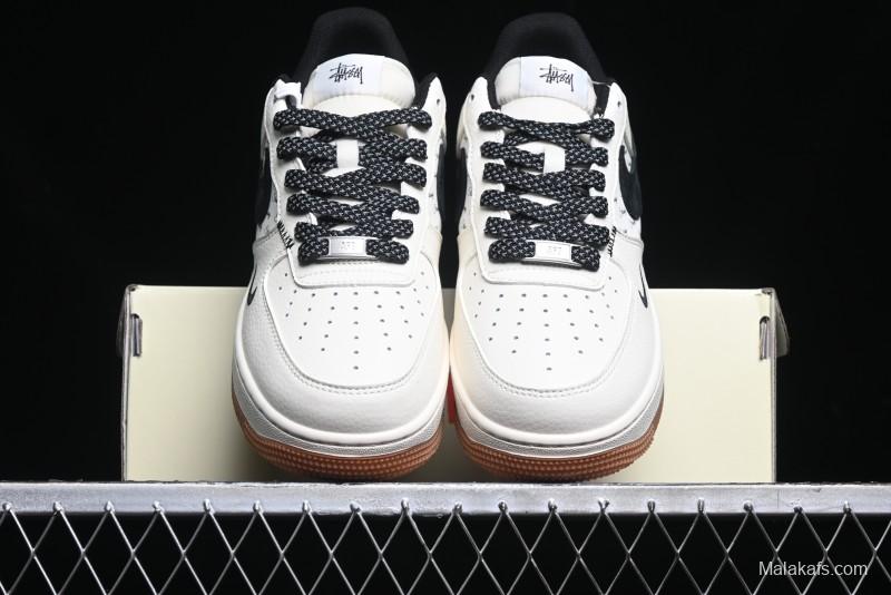 Nike Air Force 1 '07 Low Stussy Collaboration - Beige Black Hook Gum Sole Low-Top Casual Sneakers - XZ6188-255