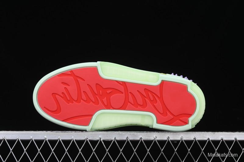 Christian Louboutin Funnyto Flat French Luxury Brand Green Color Block Low Top Sneakers - X.D4